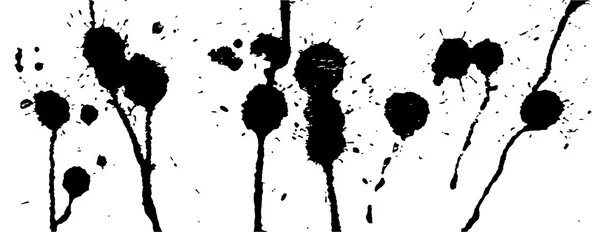 Ink splash, strokes and stains background. Paint splatter. Black blots on white. Abstract black and white vector illustration. Grunge template. — Stock Vector