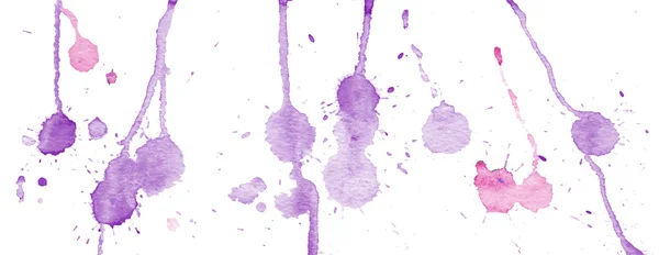 Фиолетовые акварельные брызги и пятна на белом фоне. Чернильная живопись. Ручной рисунок. Абстрактное акварельное искусство . — стоковый вектор