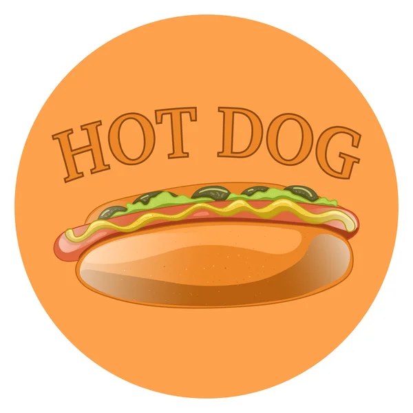 Hot Dog Cartoon Illustration. klassisches amerikanisches Fast Food - Wurst mit Senf im Brötchen. Hotdog-Sandwich. Vektor-Icon des Hot-Dogs für Poster, Menüs, Broschüren, Web und mobile Anwendung. — Stockvektor