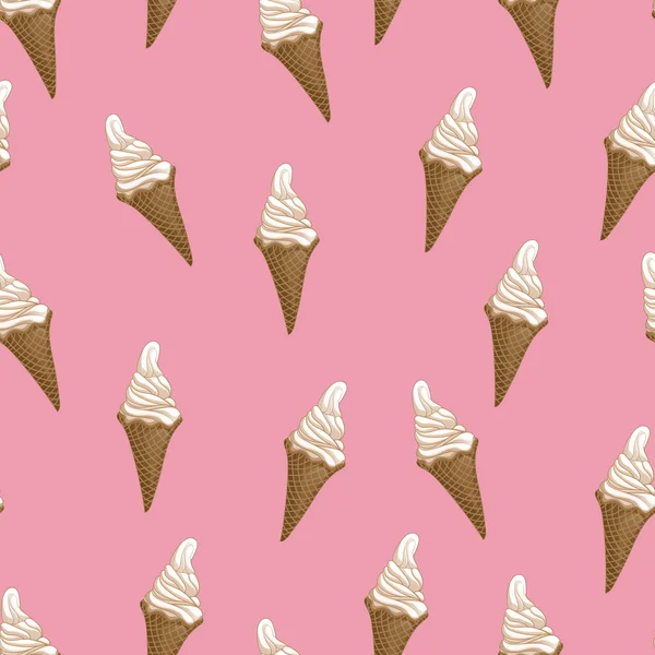 Ijs wafel kegels naadloze patroon. Gestileerde vectorillustratie. Kleurrijke smeltend ijs. Zoete dessert op roze achtergrond. Vectorillustratie. — Stockvector