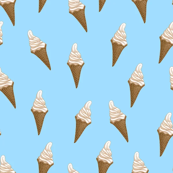 Конусы вафель мороженое бесшовный шаблон. Стилизованная векторная иллюстрация. Сладкий десерт на голубом фоне . — стоковый вектор
