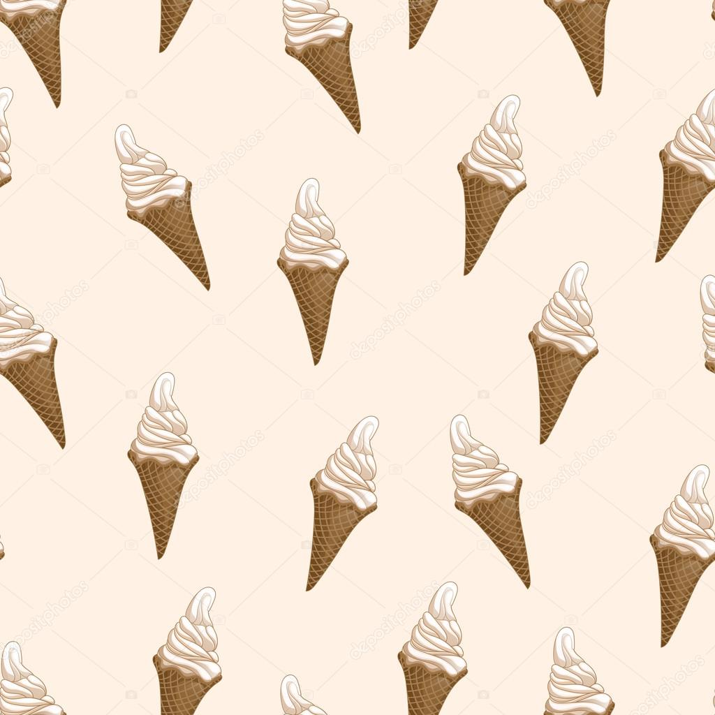 Ice cream waffle cones seamless pattern. Stylized vector illustration.  Colorful melting ice-cream. Sweet dessert on creamy beige background.  Vector illustration. Stock Vector by ©sshisshka 120503496, image size:1024x1024