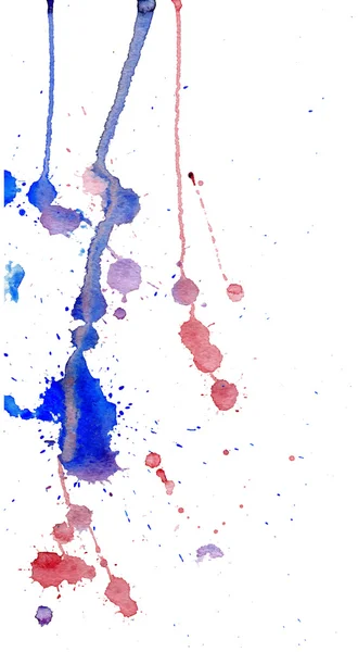 Azul e vermelho aguarela salpicos e manchas no fundo branco. Pintura a tinta. Ilustração desenhada à mão. Arte em aquarela abstrata . —  Vetores de Stock