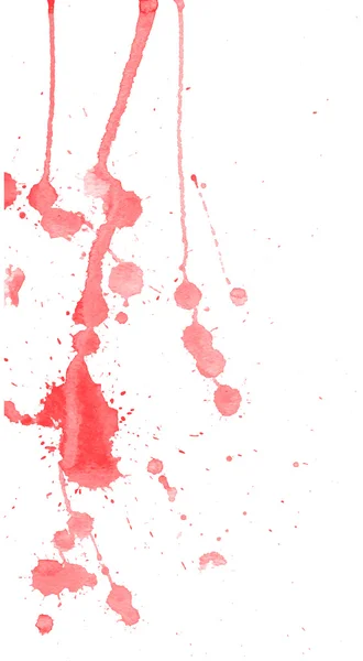 Acuarela roja rosada salpica y borra sobre fondo blanco. Pintura de tinta. Ilustración hecha a mano. Obra abstracta . — Archivo Imágenes Vectoriales