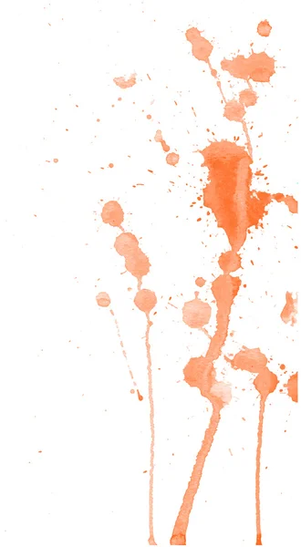 Acuarela naranja brillante salpica y mancha sobre fondo blanco. Pintura de tinta. Ilustración hecha a mano. Obra abstracta — Archivo Imágenes Vectoriales
