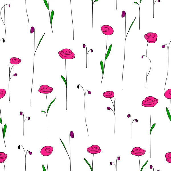 Nahtloses Muster mit niedlichen leuchtend rosa Blüten. weißer Hintergrund mit stilisierten Doodle-Rosen. elegante Vorlage für Modedruck. Vektor Illustration.Vintage floralen Hintergrund für Sommer oder Frühling Design — Stockvektor