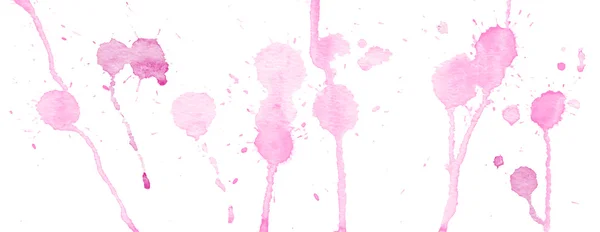 Acquerello rosa spruzzi e macchie su sfondo bianco. Pittura ad inchiostro. Illustrazione disegnata a mano. Arte astratta acquerello — Vettoriale Stock