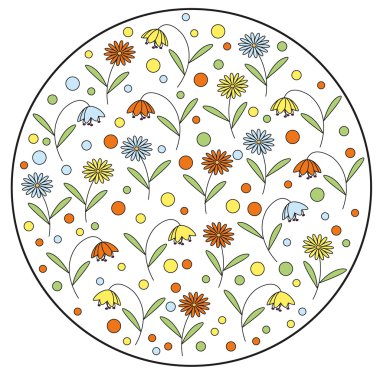 Papatya çiçek ve bellflowers içinde yuvarlak vektör öğesi