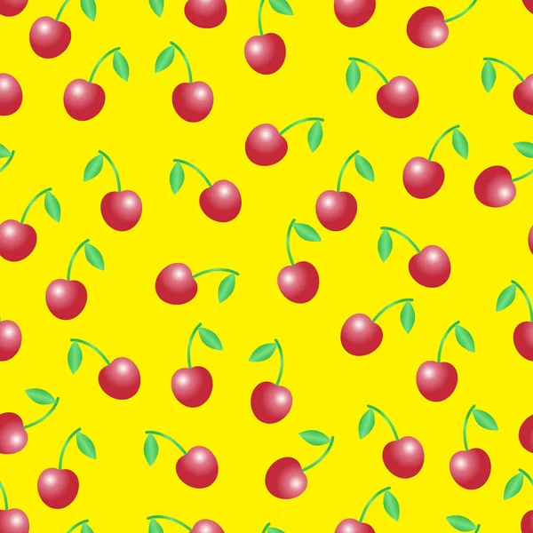 Vecteur d'été motif sans couture avec des cerises rouges sur le fond jaune . — Image vectorielle