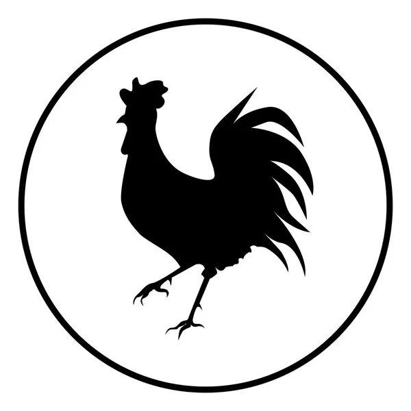 Vector black and white illustration with cock silhouette in the circle — Stock Vector