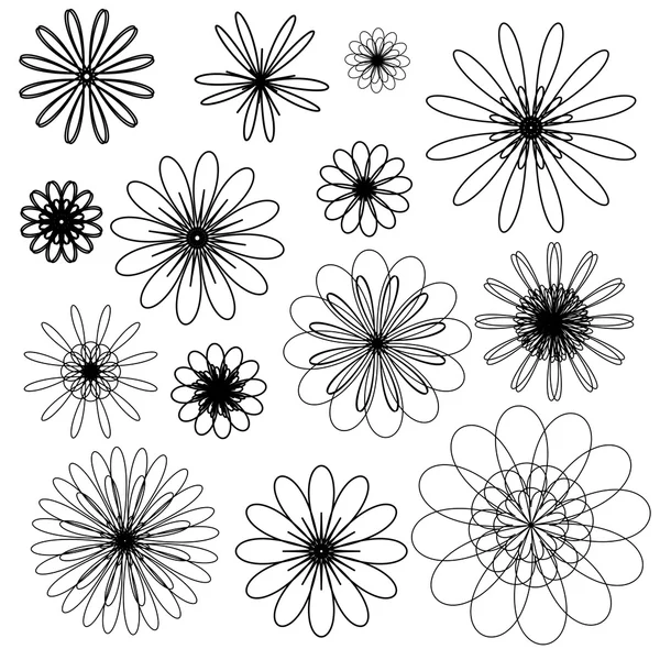 Vetor preto doodle flores no fundo branco — Vetor de Stock