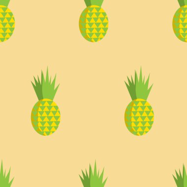 Vektör yaz Dikişsiz desen ananas yumuşak sarı arka plana sahip. Tropik meyve düz illüstrasyon.