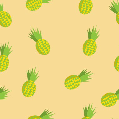 Vektör yaz Dikişsiz desen ananas yumuşak sarı arka plana sahip. Tropik meyve düz illüstrasyon.