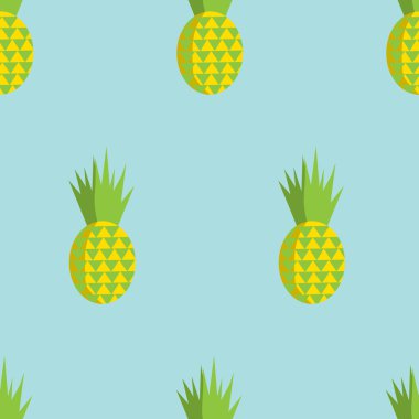 Vektör yaz Dikişsiz desen ananas yumuşak mavi arka plan ile. Tropik meyve düz illüstrasyon.