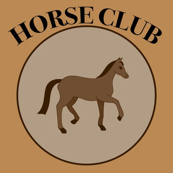 Vektorové hnědé popisek jezdeckém klubu nebo jezdecký klub s jedním koněm v rámu kola — Stockový vektor