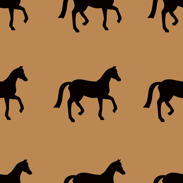 Vector seamless pattern with black horses silhouettes