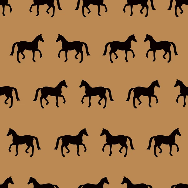 Векторный бесшовный рисунок с силуэтами черных лошадей — стоковый вектор
