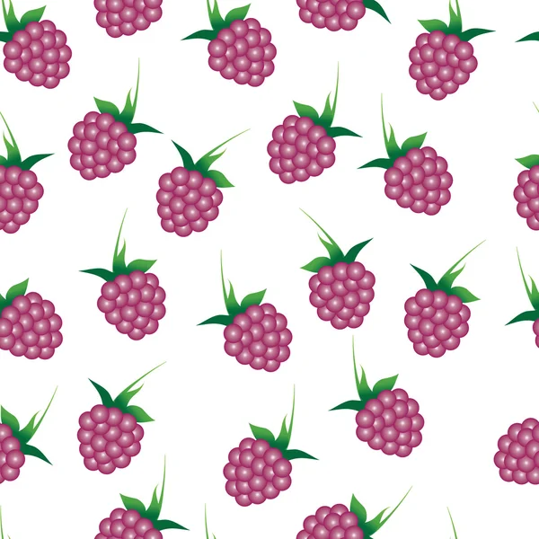 Motif vectoriel sans couture avec des framboises rose vif sur le fond blanc vif — Image vectorielle