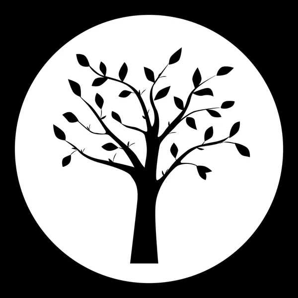 Illustrazione vettoriale in bianco e nero della silhouette dell'albero nella cornice rotonda — Vettoriale Stock