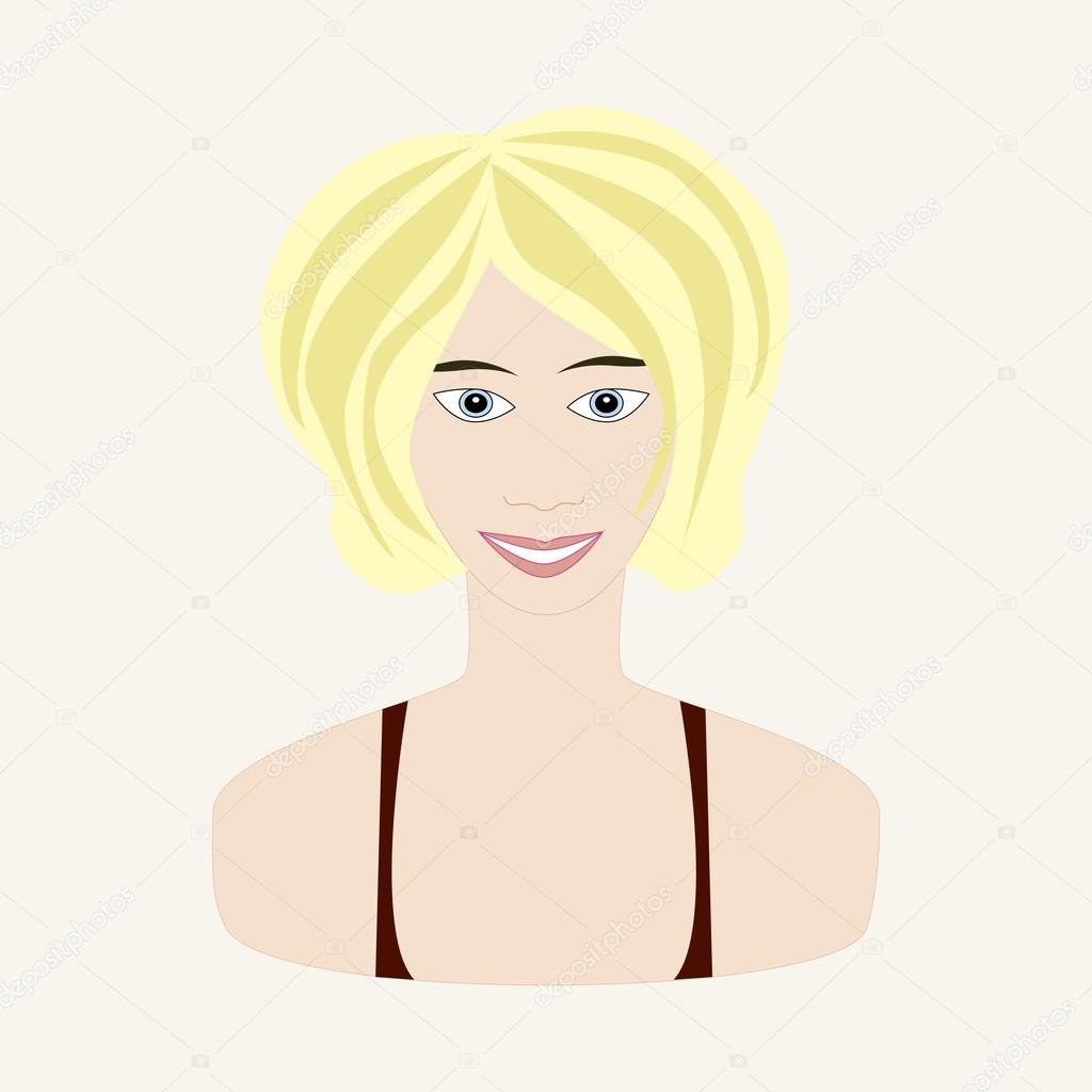 Vector Illustration Of Girl With Blonde Hair And Blue Eyes Face