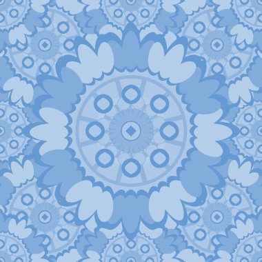 Yuvarlak Dekoratif-süsleme elementler ile soluk soyut seamless modeli. Vektör yumuşak mavi arka plan.