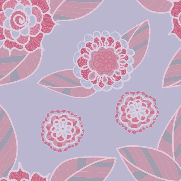 Vector púrpura suave patrón sin costura con garabatos flores de color rosa. Fondo floral lila pálida . — Vector de stock