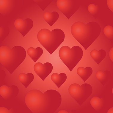 Vector seamless pattern with red hearts. Bright background. Wedd