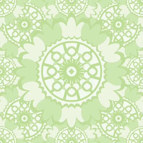 Light abstract seamless pattern with round ornamental elements. Vector soft green background. — Stok Vektör