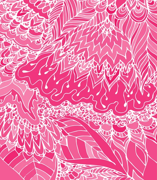 Vektor-Illustration der Doodle-Zeichnung auf dem rosa Hintergrund. abstrakte weiße Linien, Kurven und Blätter. Vintage-Kulisse. Handgezeichnete Textur. — Stockvektor