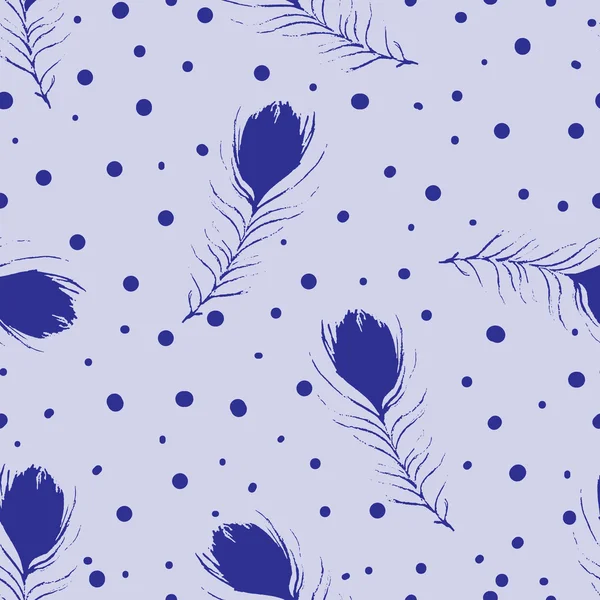 Seamless abstract pattern with peacock feathers and dots. Vintage blue background. Vector backdrop. Hand-drawn texture. — ingyenes stock fotók