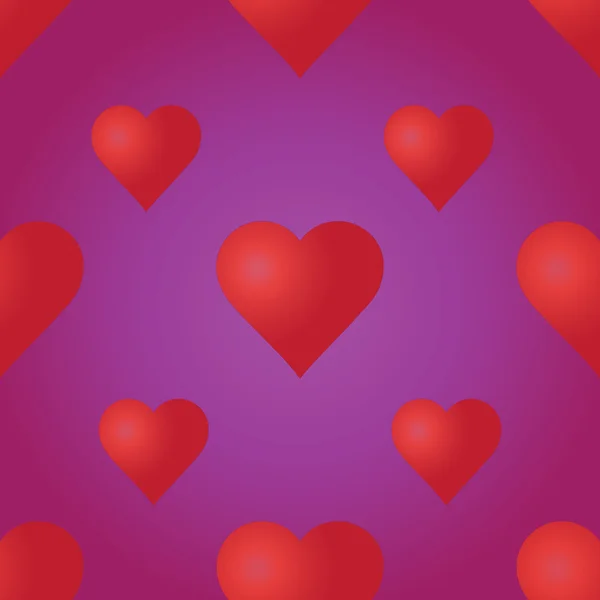 Векторный бесшовный рисунок с красными сердцами на фиолетовом фоне. Свадьба или Валентинов день текстуры. Шаблон любви. Романтический фон . — стоковый вектор
