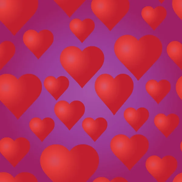 矢量无缝图案，紫色背景上带有红色心形。婚礼或情人节纹理。爱模板。浪漫背景. — 图库矢量图片
