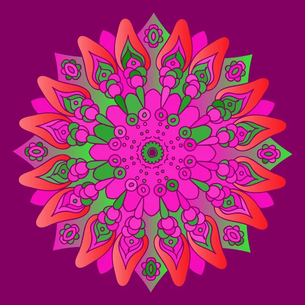 Mandala rosa brillante sobre el fondo púrpura. Elemento redondo aislado. Ilustración vectorial . — Archivo Imágenes Vectoriales