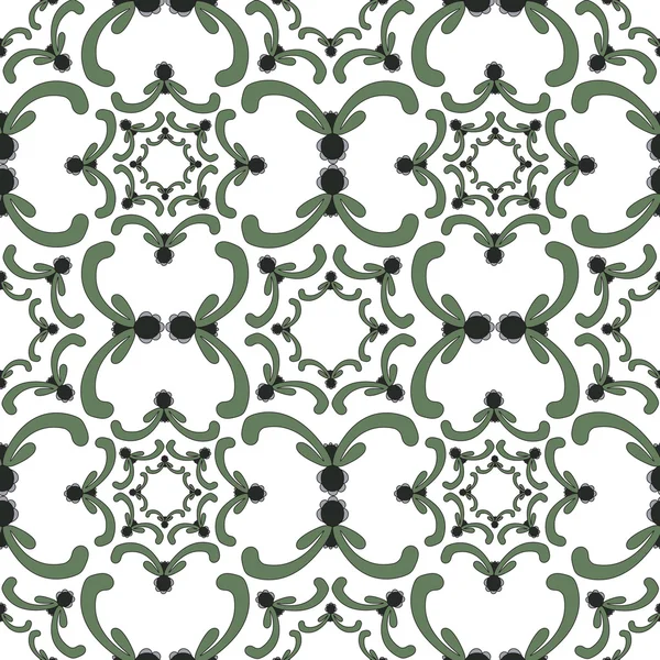 Ornamental seamless pattern. Vintage template. Green curve elements on the white background. Light filigree texture. — Stockvector