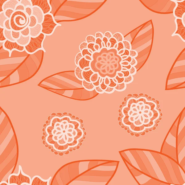 Patrón sin costura vectorial rosa con flores de garabato. Fondo floral rojo pálido . — Vector de stock