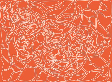 Vector illustration of doodle rounds. Hand-drawn pattern. Stylized texture with loops. White drawing on the bright orange background.