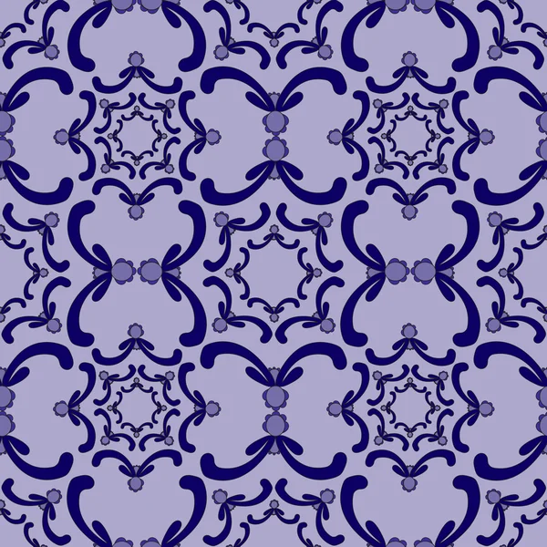 Ornamental seamless pattern. Vintage template. Blue curve elements on the purple background. Filigree texture. — Stock Vector