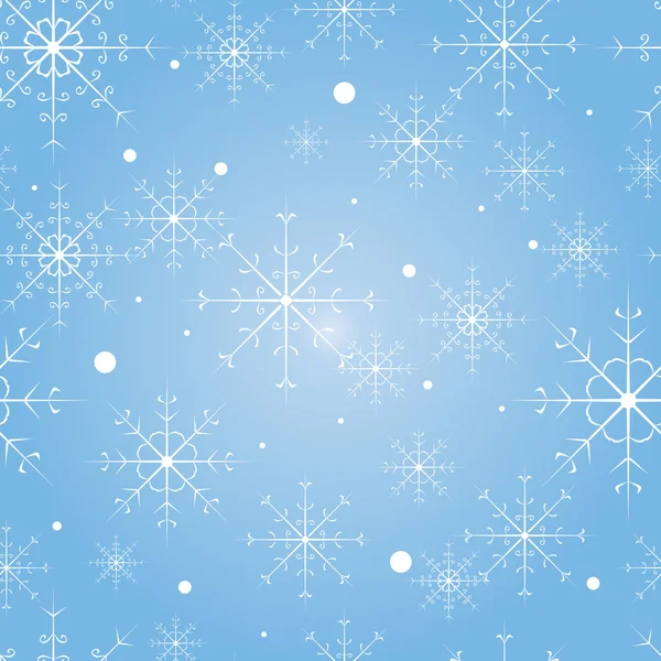 Patrón sin costuras vectorial con copos de nieve en el fondo azul. Fondo vintage para el invierno y el tema de Navidad. Textura nevada . — Vector de stock