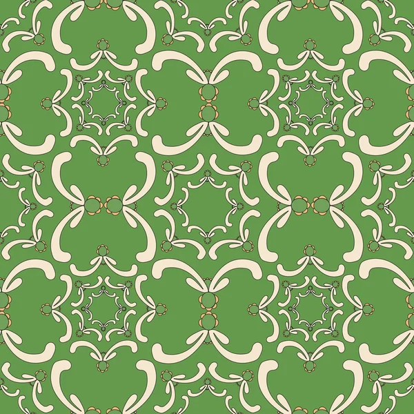 Ornamental seamless pattern. Vintage template. Green background with curve elements. Filigree texture. — Stock Vector