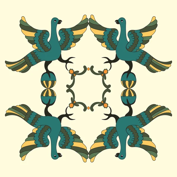 Ornamental vector illustration of mythological birds. Folkloric motive. Fairy tales, stories, myths and legends decoration.