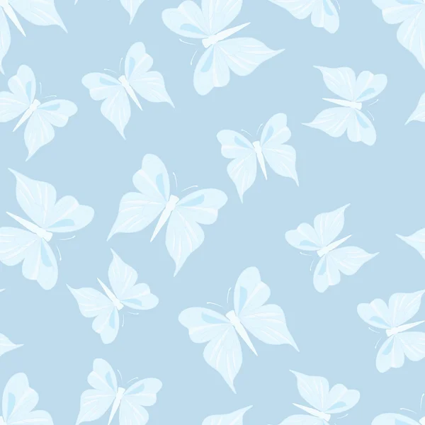Nahtloses Muster mit Schmetterlingen. Sommer-Hintergrund. Vintage Textur. blauer Hintergrund. Vektorillustration. — Stockvektor