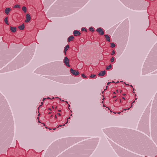 Patrón sin costura vectorial rosa con flores de garabato. Fondo floral rojo pálido . — Vector de stock