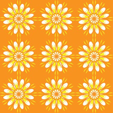 Çiçeklerle dikişsiz desen. Parlak turuncu vintage doku. Tek renkli arka plan. Papatyalarla yaz geçmişi. Vektör İllüstrasyonu.