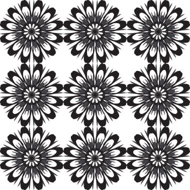 Çiçeklerle dikişsiz desen. Vintage doku. Tek renkli arka plan. Gri ve beyaz papatyalar. Beyaz arka plan. Vektör İllüstrasyonu.