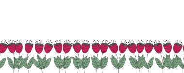 Banner with flowers. Red flat bellflowers seamless border. Isolated over white. Floral background.  Brochure Template. Vector illustration.