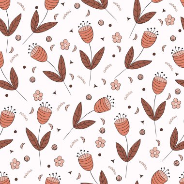 Bellflowers seamless pattern. Vintage background. Orange brown flowers. Floral texture. Light backdrop. Autumn colors. Vector illustration.