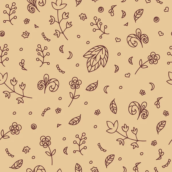 Textura floral. Doodle padrão sem costura. Flores abstratas e elementos no fundo bege. Ilustração vetorial. Cartão decorativo . — Vetor de Stock