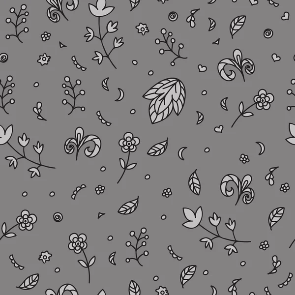 Texture florale. Doodle motif sans couture. Fleurs abstraites et éléments sur le fond gris. Illustration vectorielle. Carte décorative . — Image vectorielle