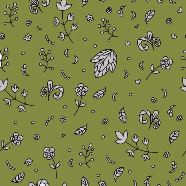 Florale Textur. Doodle nahtlose Muster. abstrakte graue Blumen und Elemente auf grünem Hintergrund. Vektorillustration. dekorative Karte. — kostenloses Stockfoto