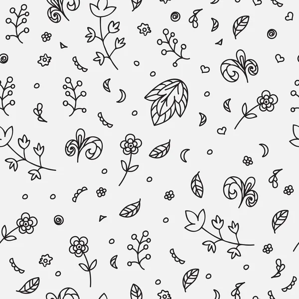 Textura floral. Doodle padrão sem costura. Flores abstratas e elementos no fundo cinza claro. Ilustração vetorial. Cartão decorativo . — Vetor de Stock